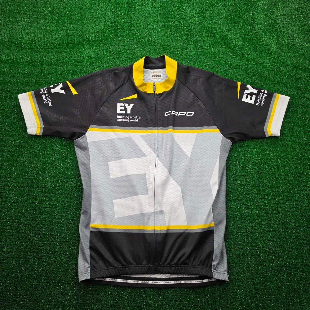 Capo Cycling Jersey Mens Large Black Yellow Full Zip  Athletic Made in Italy